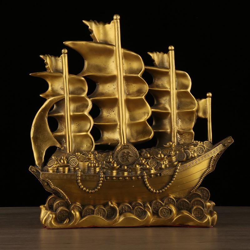Brass Smooth Sailing Dragon Returning with Treasure Yuanbao Boat Home Living Room Office Ornament Wholesale