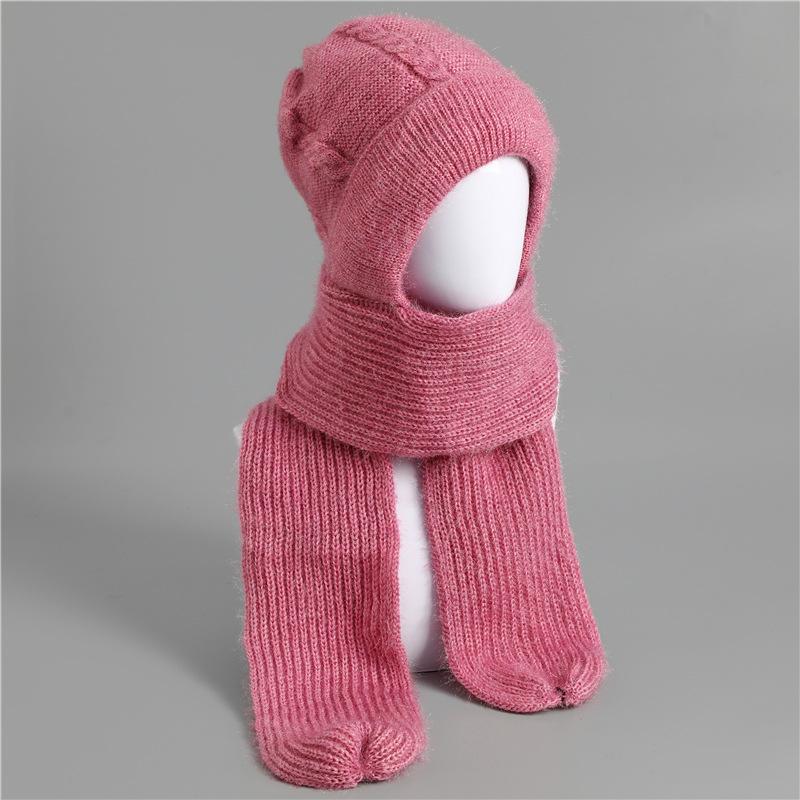 

Hat and scarf integrated fleece thickened snow hat autumn and winter cycling wool woven women s thermal hat average size elastic