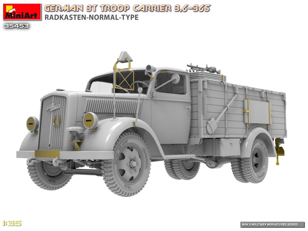 Miniart Scale German Troop Carrier Standard Fender Type Plastic Model MA35453 1/35 3-ton 3,6-36S (Military Vehicle)