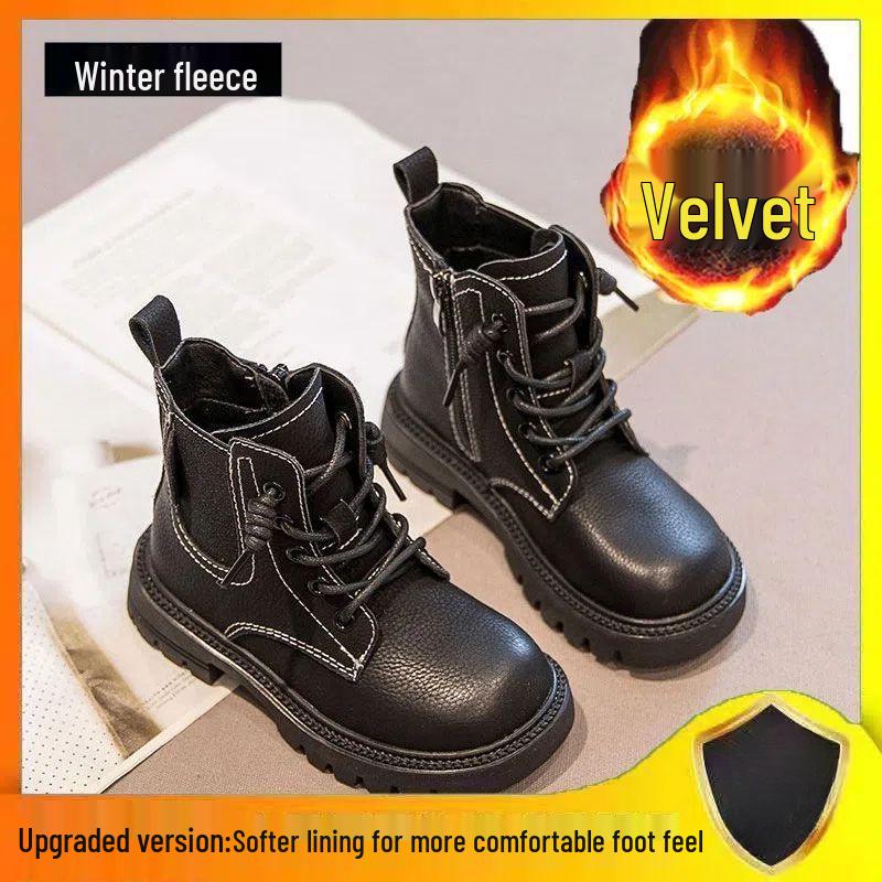 2025 Autumn/Winter Kids' Soft Sole Ankle Boots: Boys & Girls Plus Velvet Yellow Martin Boots