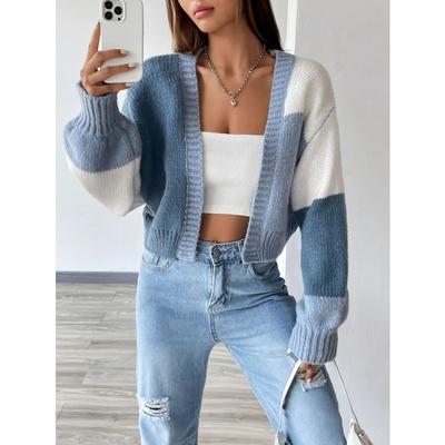 Autumn Women's Cardigan Sweater Colorblocking Casual Vintage Stripe Long Sleeve Knit Jacket