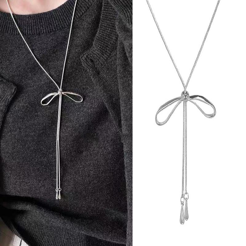 Luxury Crystal Zircon Butterfly Knot Tassel Necklace for Women Silver Plated Clavicle Chain Necklace Party Wedding Jewelry