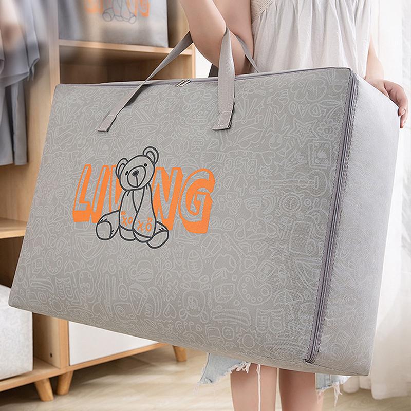 Bear Pattern Clothing And Quilt Storage Bag Non-Woven Fabric Thickened Bedroom Storage Travel Moving Bag