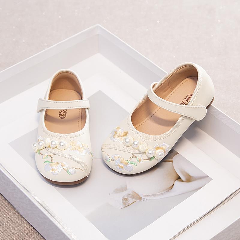 2024 Girls Mary Janes Chinese Style Shallow Flowers Embroidery Hook & Loop Children Fashion Casual Shoes Drop Shipping Platform