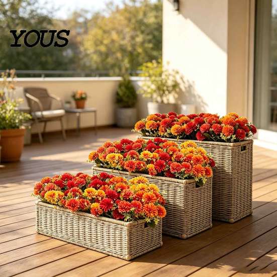 Reusable Floral Decorations for Indoor Artificial Mums Flowers Outdoor, UV Resistant Fake Fall Chrysanthemums Fade Office Marigold Plant, Autumn