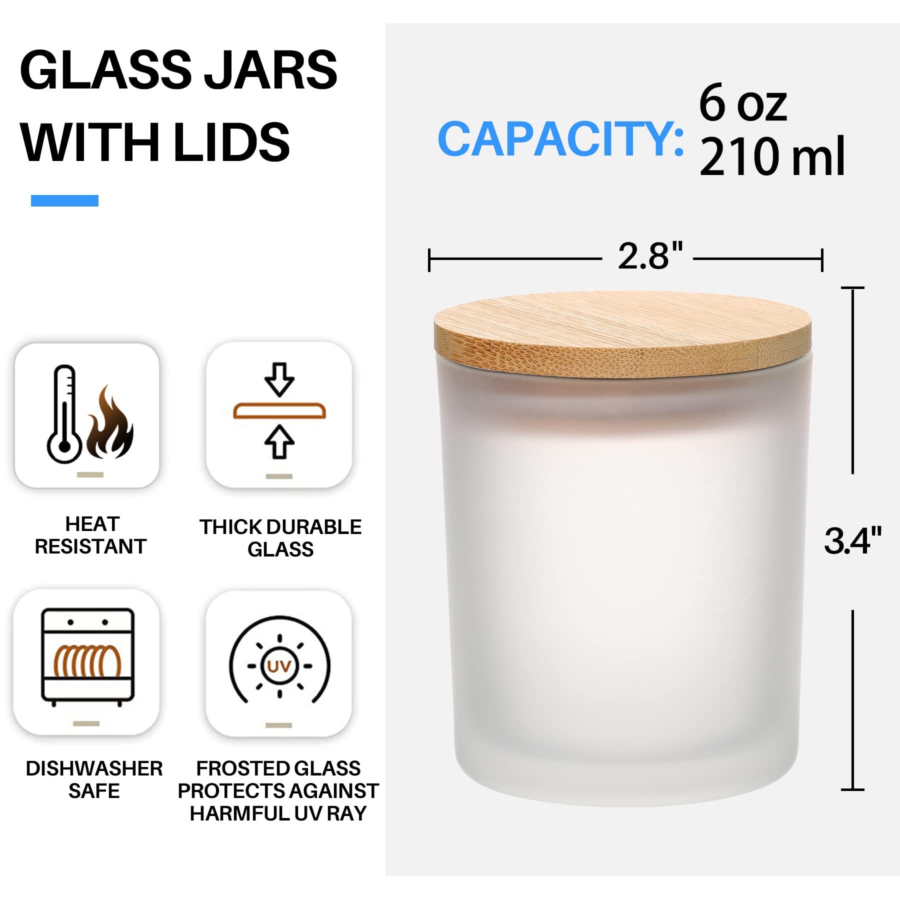 

6-Pack 6OZ Frosted Amber Glass Candle Jar with Bamboo Lid for Making Candles,Bulk Empty Clean Candle Container Dishwasher Safe