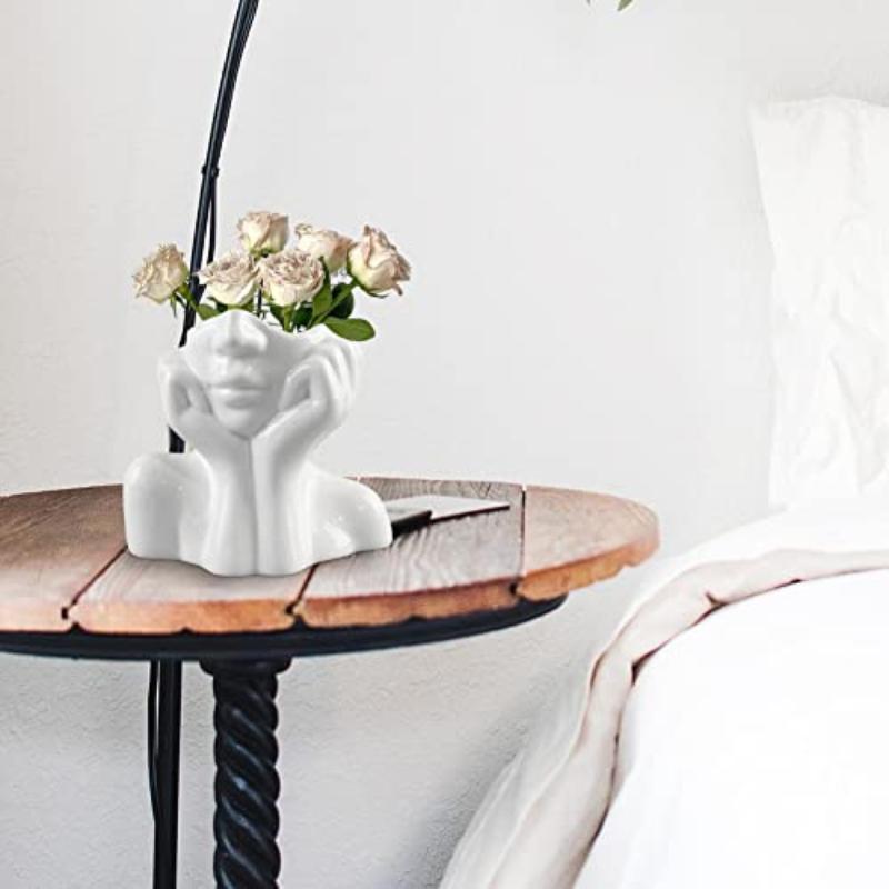 Decorative Face Vase For Home, Living Room Vase With Inner Groove Design