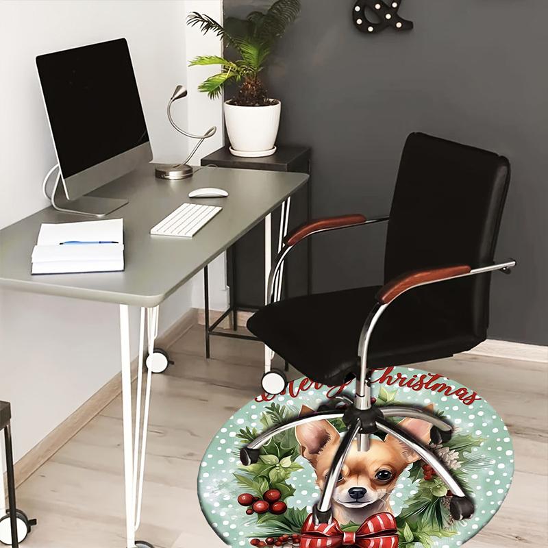 

1pc Office Carpet Chair Mats Christmas Wreath with Chihuahua Perfect for Decorating Office Chairss, Or Bedrooms.YDT279 80cm by 80cm