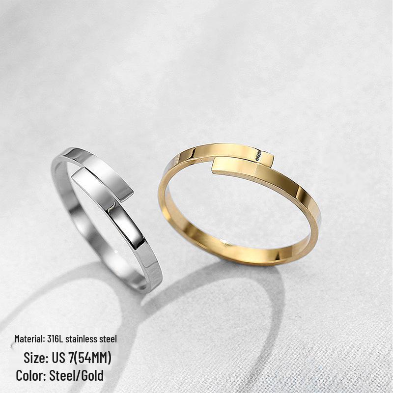 eManco Minimalist Gold-Plated Stainless Steel Geometric Couple Rings