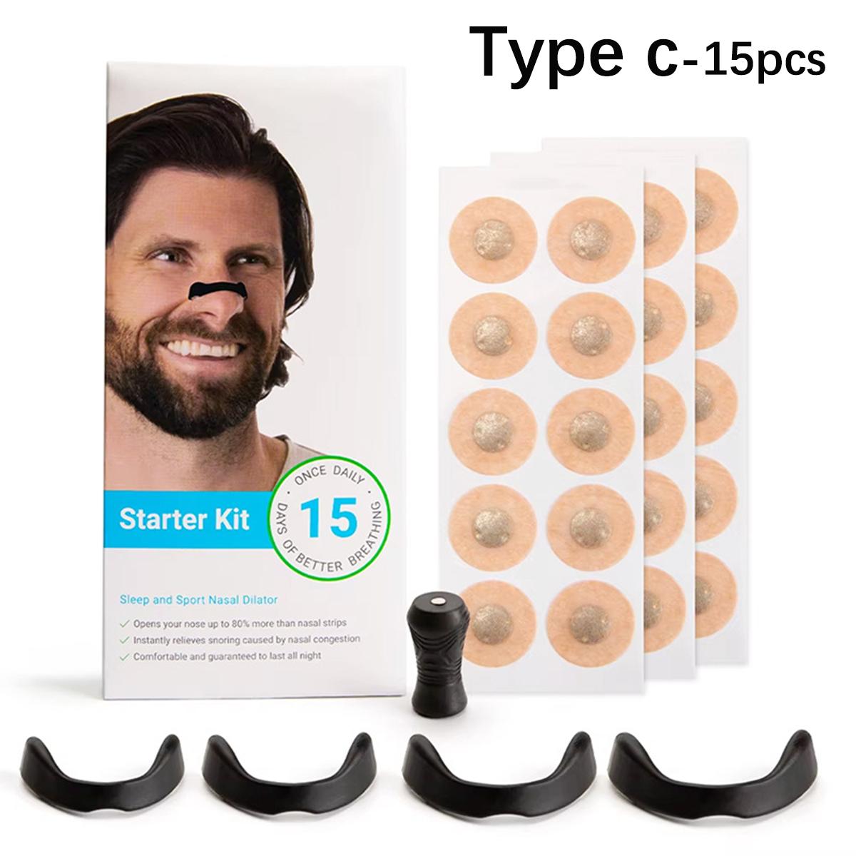 

15/30 пар магнитных назальных расширителей, полоски для носа против храпа, увеличивающие потребление кислорода, назальные расширители для сна, стартовый набор Type C-15PCS чёрный