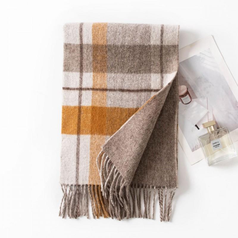 100% Wool Winter Scarf Men Women Thick Warm Plaid Knit Shawl With Fringe 180x30cm