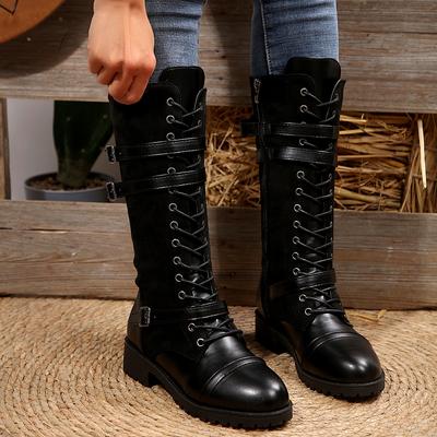 Moda Botas de Tornozelo Femininas 2025 Inverno Exterior Botas Retrô Gótico Novo Punk Sapatos de Plataforma Mulheres Combate Até o Joelho Botas Longas de Couro Mulheres