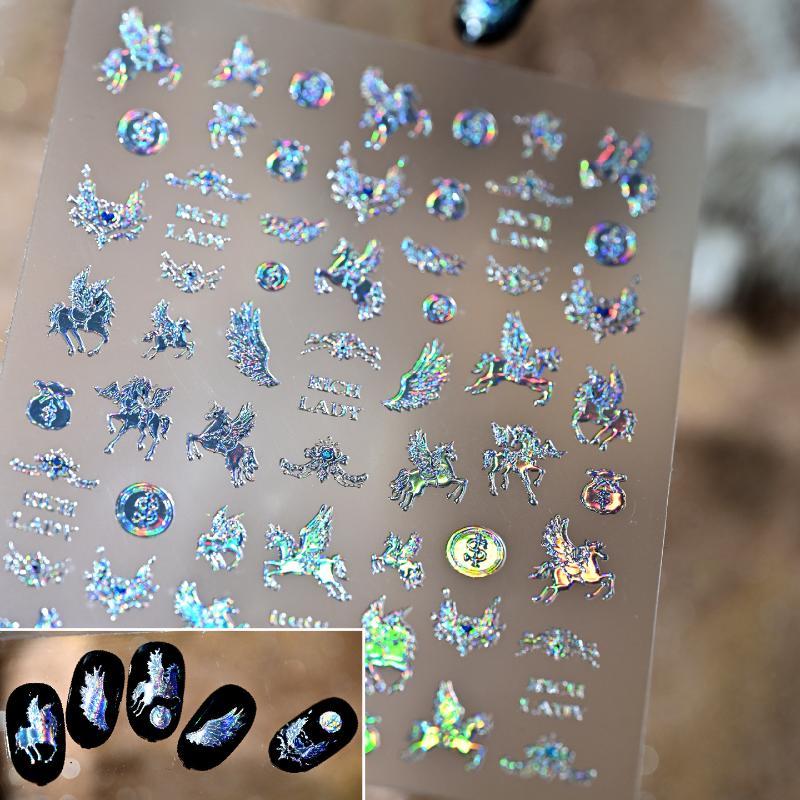 Light Luxury Dreamy Pony Nail Art Stickers Cartoon Year Of The Horse Nail Art Decals New Year Diy Nail Art Decoration