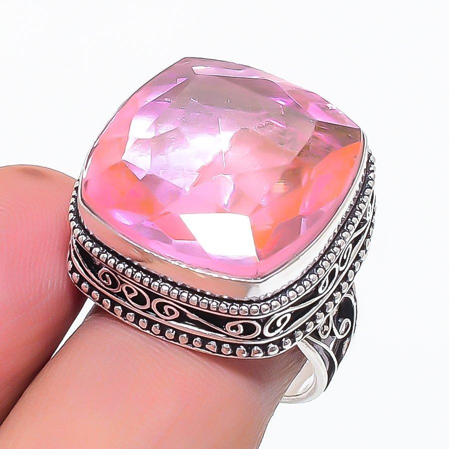 Pink Kunzite Gemstone 925 Sterling Silver Jewelry Ring Size 8