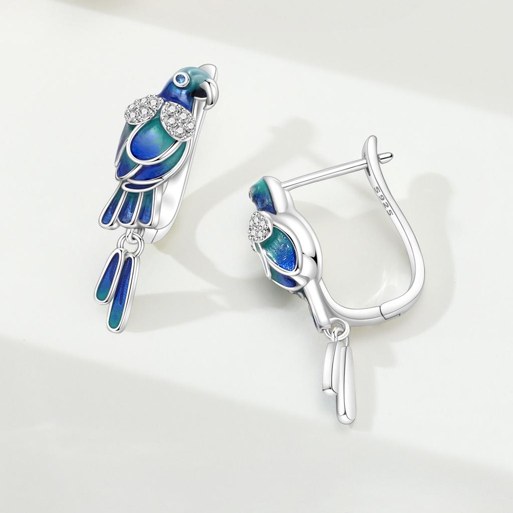 925 Silver Blue Green Parrot Drop Earrings Women Earrings Charm Fashion Versatile Party Jewelry Gifts