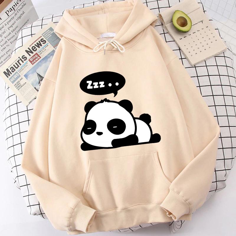 (Unisex Hoodie)Autumn Winter Casual Panda Letter Print Hoodies Solid Color Long Sleeve Hooded Pullovers Sweatshirts