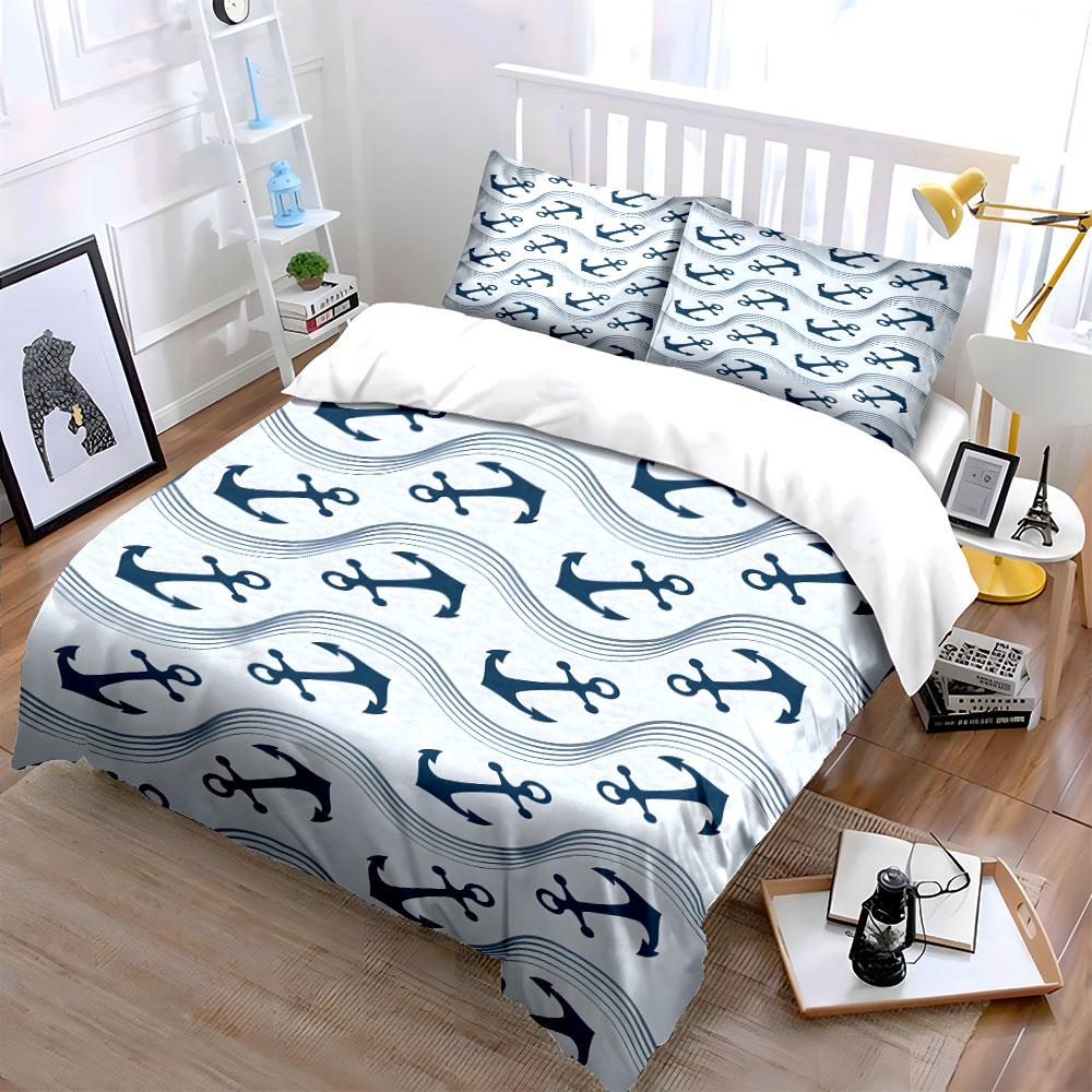 Blue Anchors with Waves. Bedding Sets Duvet Cover Sets Duvet Covers Pillowcases(1*Duvet Cover 2*Pillowcases Without Duvet Insert)