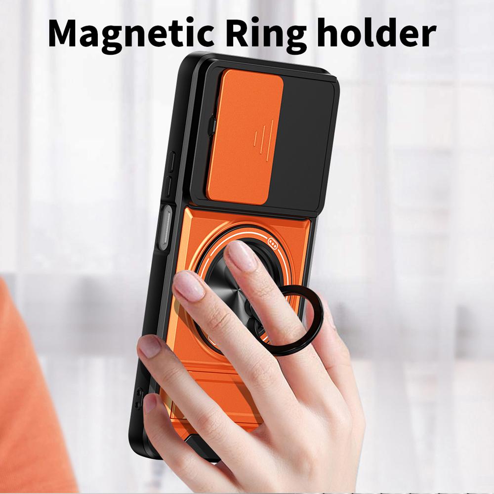 KEYSION Magnetic Phone Case for HONOR X8d Slide Camera Protection Upright Kickstand 360°Ring Shockproof Back Cover for Honor X8d