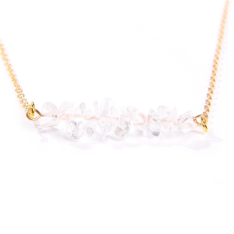 Spot Natural Stone Crystal Gravel Pendant Necklace Irregular Gravel Collarbone Gold Alloy Chain Stylish and Simple