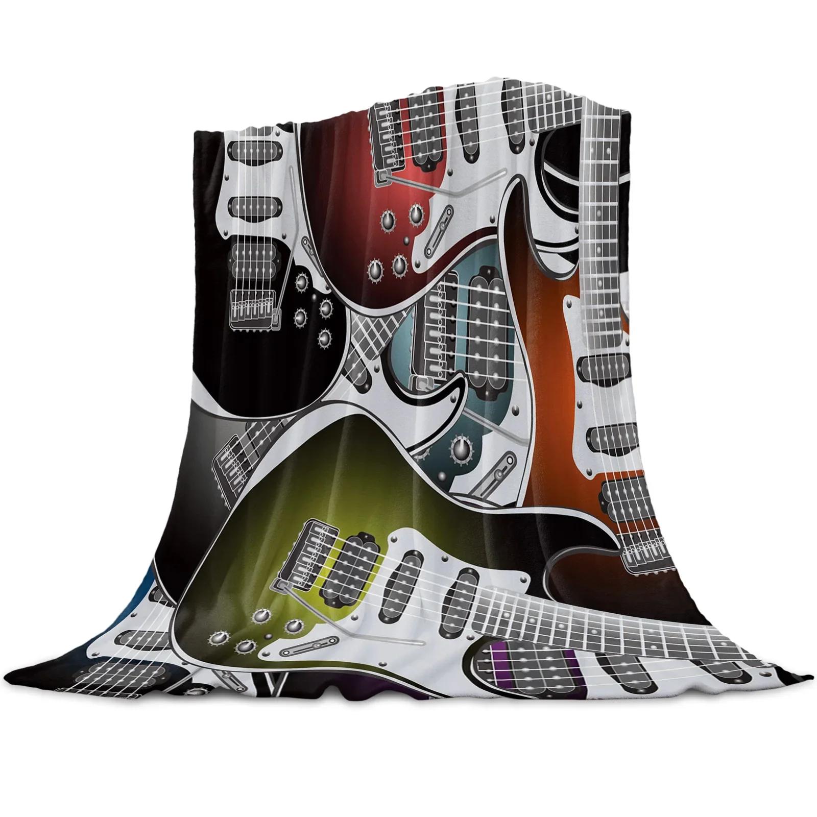 

Rock Music Guitar Flannel Blanket for Bed Sofa Portable Soft Fleece Throw Blankets Funny Plush Bedspreads Queen King Twin Size 80x120cm