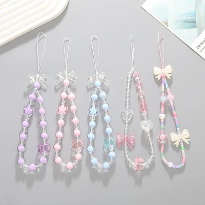 Factory Price Phone Strap Beaded Bracelet Colorful Lanyard Flower Phone Charm Mobile Phone Wrist Strap Anti-Lost Chains