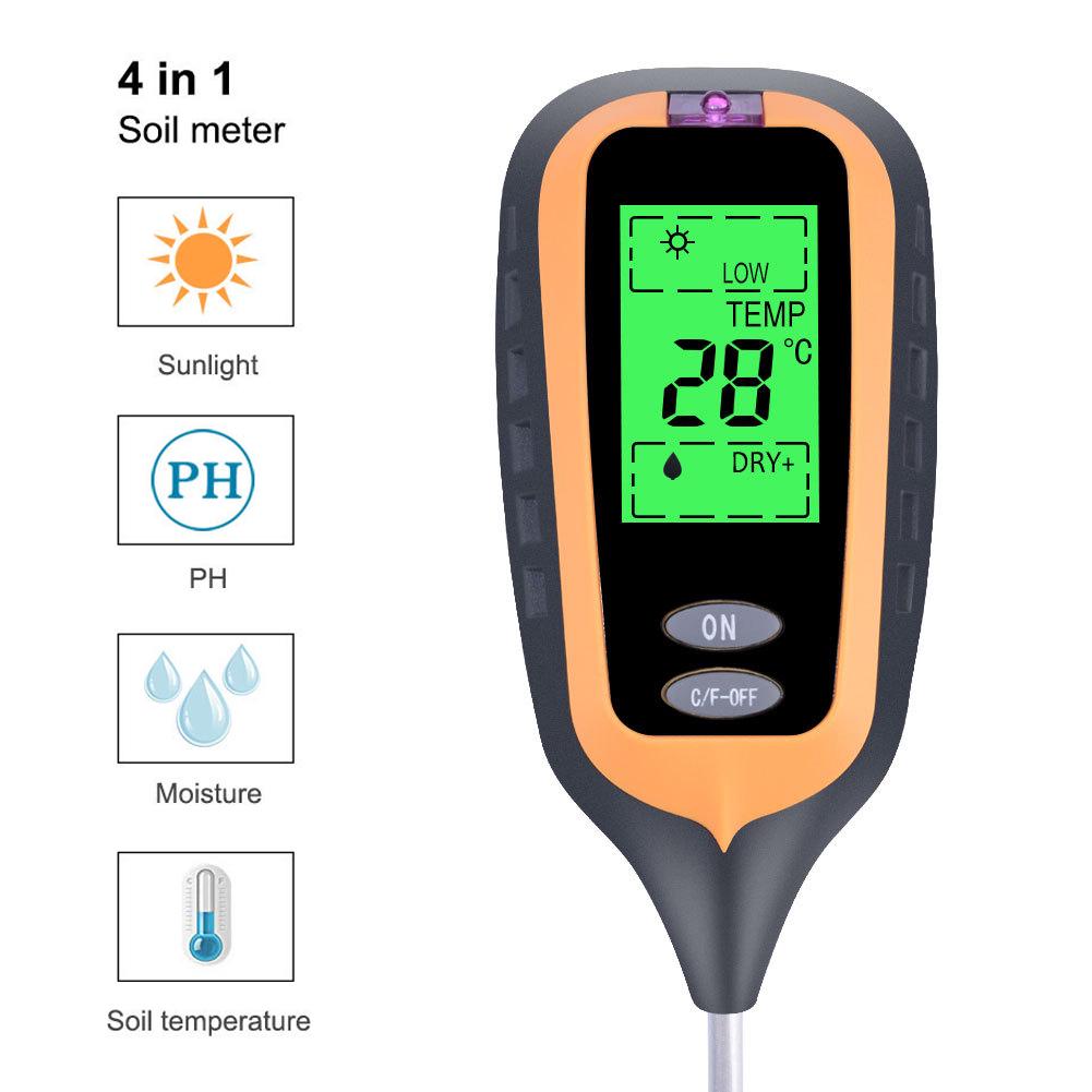 Probador de suelo Digital 5-en-1 Jardiner/ía Higr/ómetro de suelo Term/ómetro de iluminaci/ón Humedad Valor de pH del suelo Medio ambiente Humedad e intensidad de la luz solar para interiores exteriores