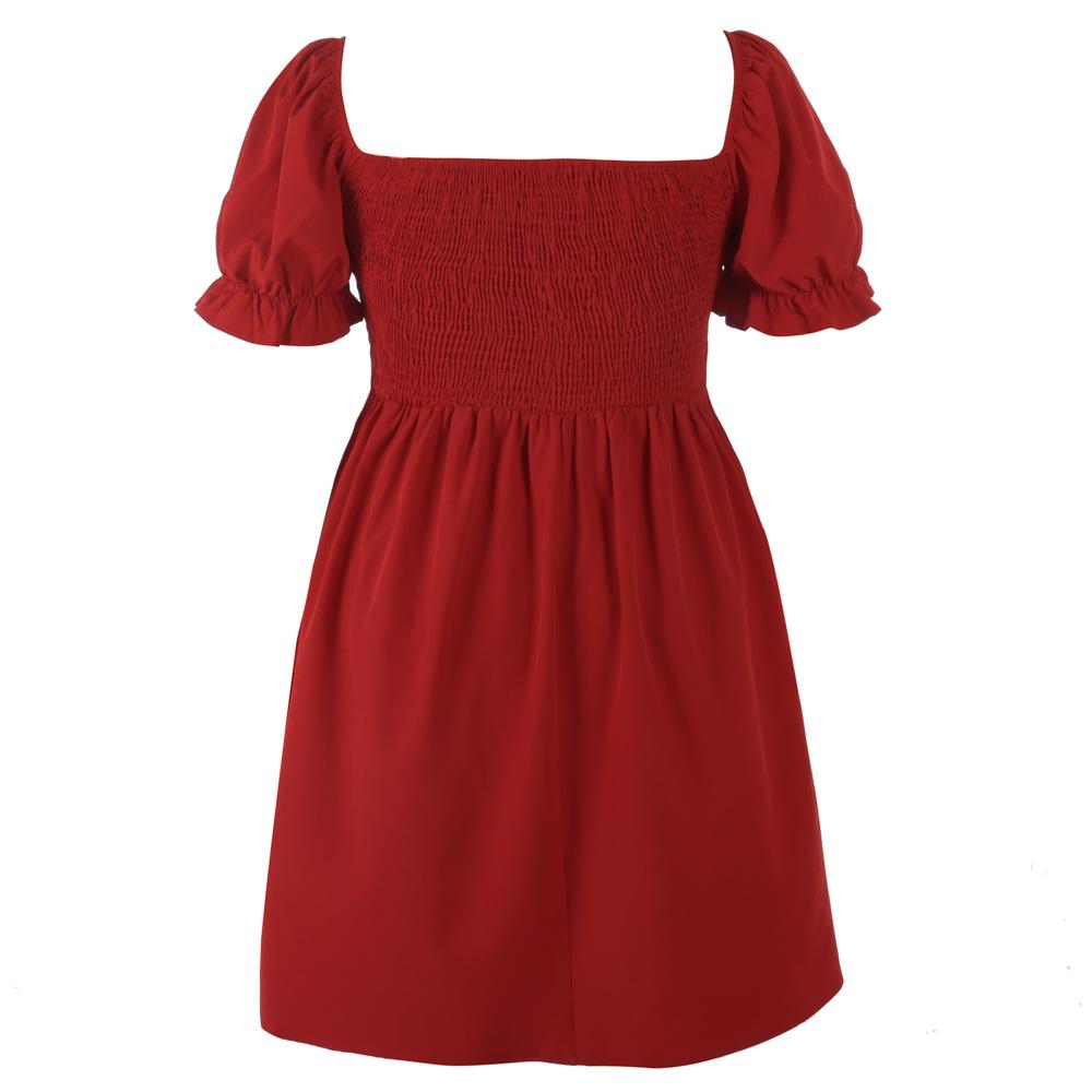 Plus Size Solid Color Casual Square Neck Vacation Dress with Smocked Puff Sleeves