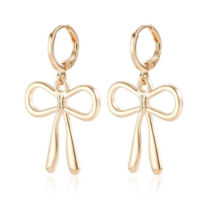 Elegant Gold Plated Metal Earring Unique and FashionableThin Hoop Earring with Unique Details Cute Bowknot Ear Rings