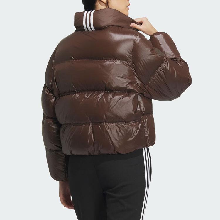 Adidas Originals Solid Color Logo Sports Long Sleeve Down Jacket Women Outerwear Brown IK2797
