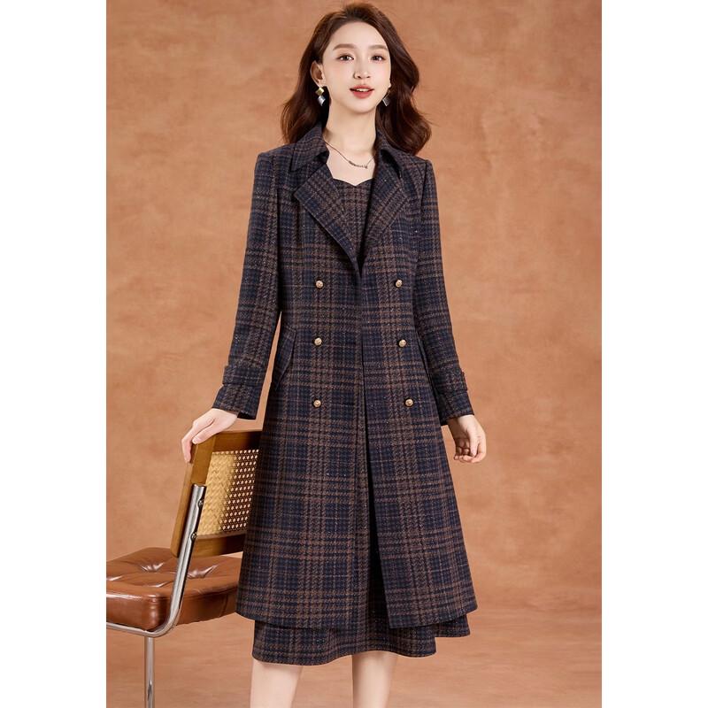 Elegant Checkered Blazer & Long-Sleeve Dress Set