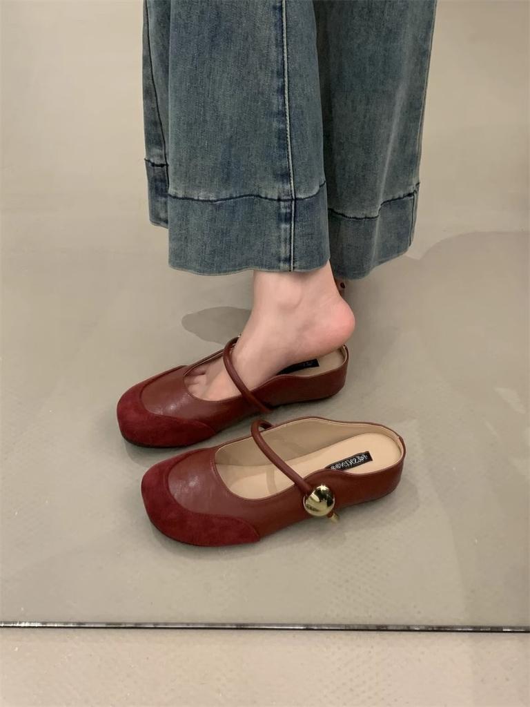 Inner Height Increase Mary Jane Bag Head Half Slippers Women's Summer Wear 2025 New French Round Head Light Mouth Versatile Sandals