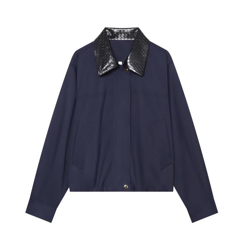 Womens Oversized Color-Block Notched Collar Bubble