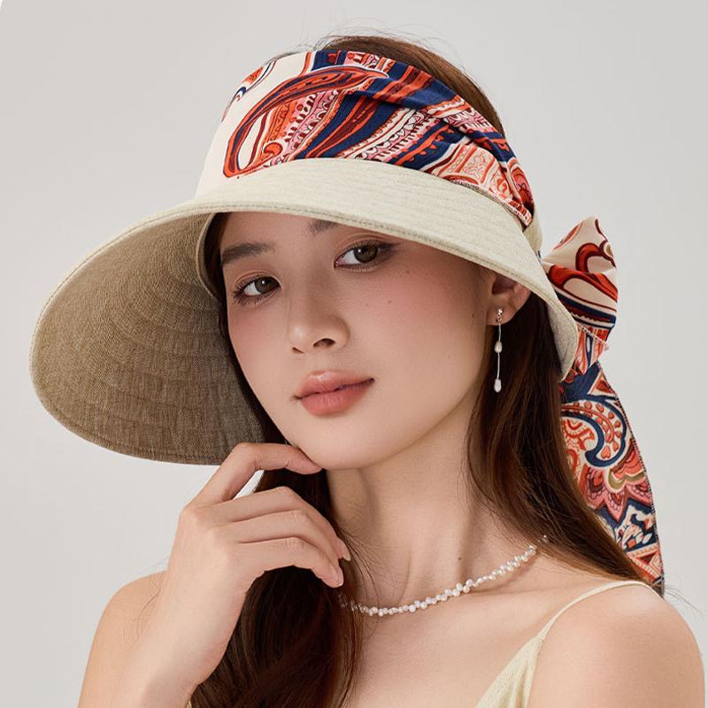 Letní Prošívaný Prázdný Vrchol Cyklistická Větruodolná Čepice Dámská Cestovní Sluneční Clona Mašle Velký Plážový Klobouk