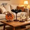 Housewarming Gifts for Home Lovers Halloween Wooden Tabletop Decor, Vintage Pumpkin Ghost Bat Figurines, Rustic Farmhouse Autumn Atmosphere