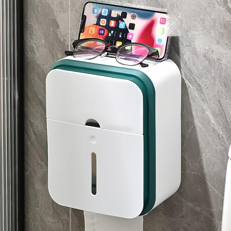 1pc Wall-Mounted Toilet Paper Holder with Storage Shelf - Waterproof Plastic Tissue Box, Polished Finish, Rectangular No-Drill Bathroom Roll Dispenser