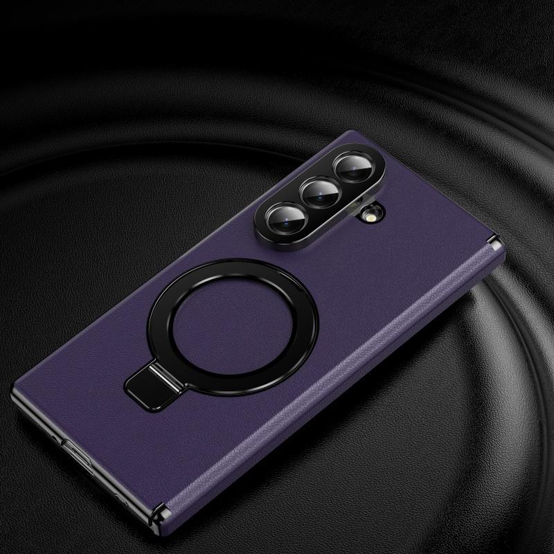 360 Rotate Ring Holder Kickstand Leather Case for Samsung Galaxy Z Fold 8 Ultra 7 6 5 4 3 with Glass Screen Film Anti-drop Cover