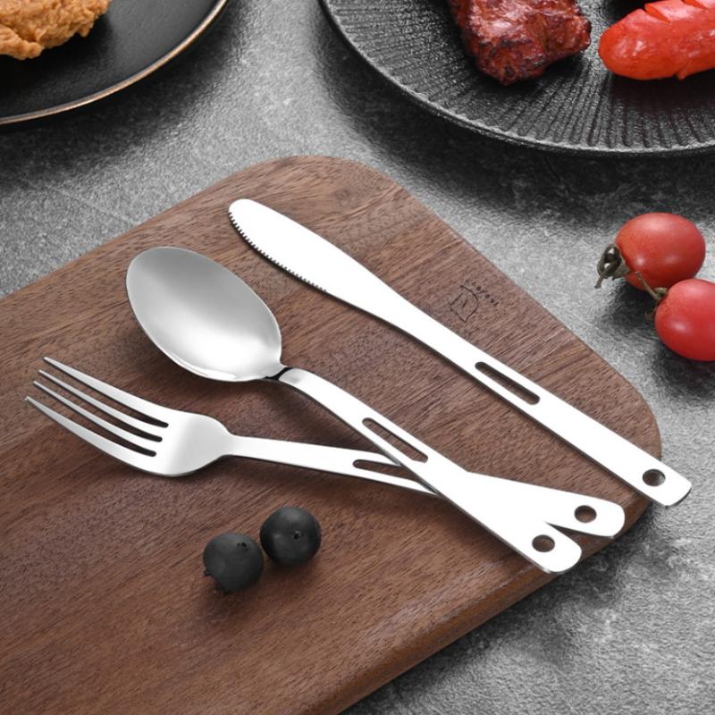 Set Tacâmuri Oțel Inoxidabil Portabil Tacâmuri Cuțit de Cină Furculiță Lingură 1 Set Cu Sac de Depozitare Potrivit Pentru Călătorii Camping Tacâmuri