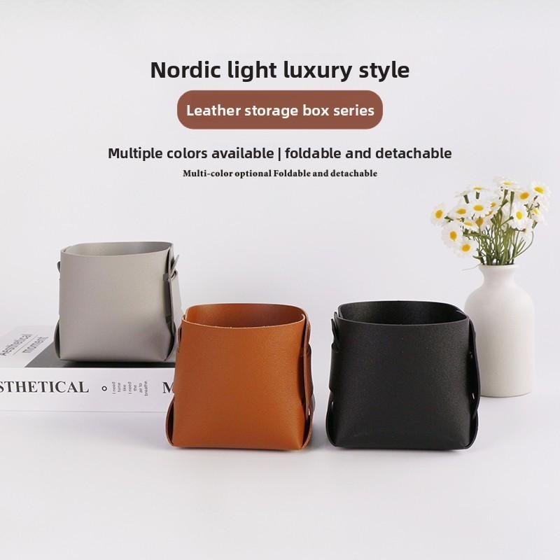 Nordic Minimalist Leather Desk Organizer With Foldable Design For Home Office And Study