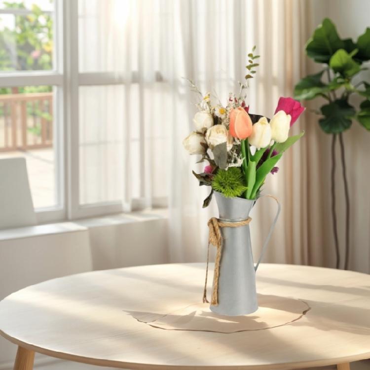Metal Pitcher Vases With Handle Farmhouses Home Decors Shabby Florals Container For Dried Flower Centerpieces Display