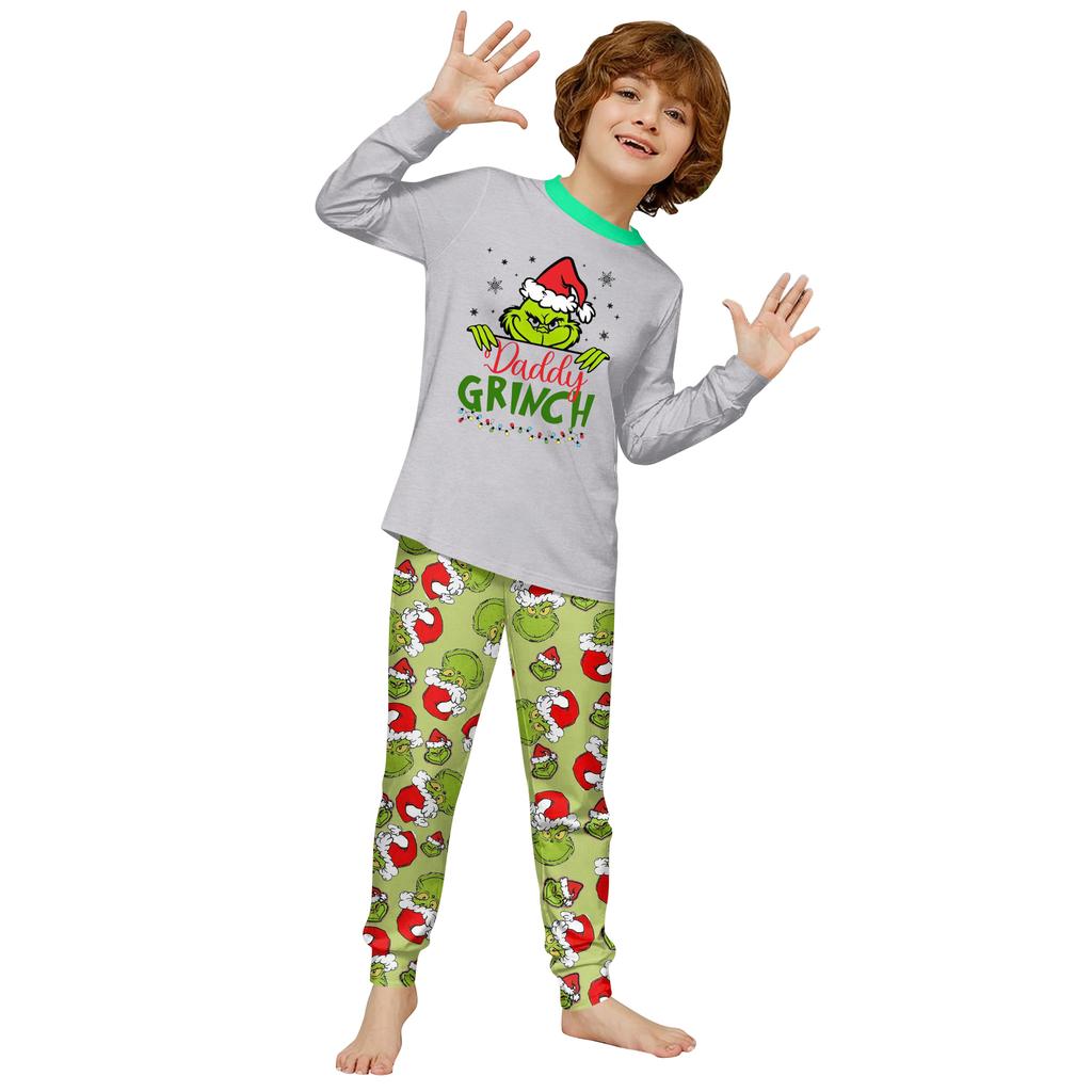 Print Cute Family Set Pajamas, Home Clothes, Family Set Long Sleeve Top Pants Set