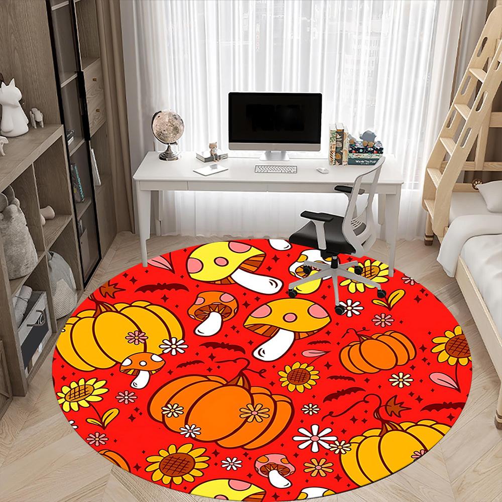 1pc Pumpkin Patch Mushroom Chair Carpet for Office Non Slip, Machine Washable Rug for Office, Room Holiday Decor for Christmas, Birthday Polyester