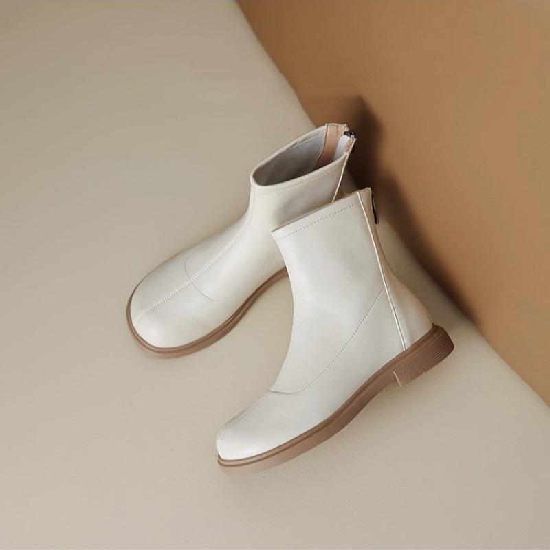 Små fötter~ Bekväma elastiska korta stövletter damers barfota stövlar 2025 ny koreansk version tunna stövlar Martin-kängor platta enkelstövlar