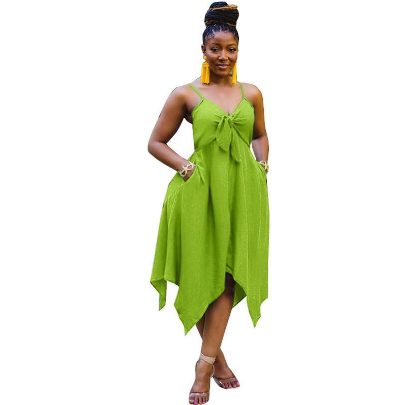 Chic Bow Strap Irregular Hem Summer Beach Dress 2025 - Casual Mid-Length