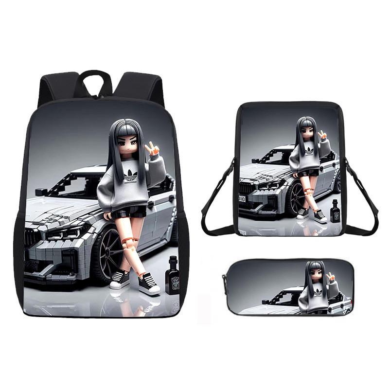 Pattern Roblox Cartoon Backpack Shoulder Bag Pencil Case Three Piece Set