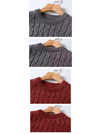 Extra dicker Winterwoll-Herrenpullover - Grobstrick-Rundhalsausschnitt