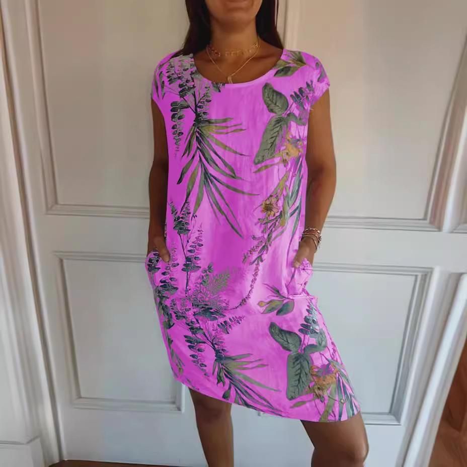 2026 Women’s Summer Cotton & Linen Printed Skirt with Pockets – European & American Style