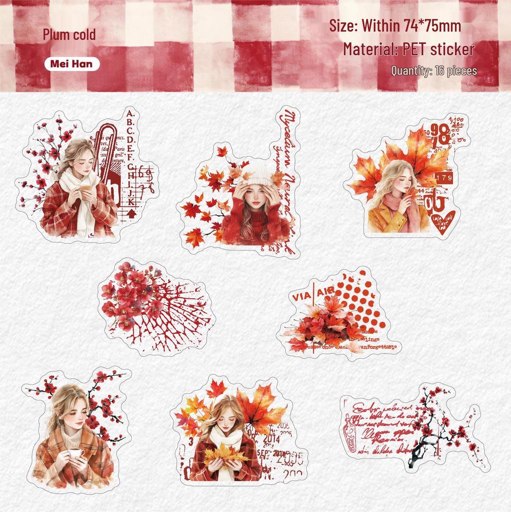 Curated Retro Winter Story Decorative Stickers – 16 Sheets for DIY Journals