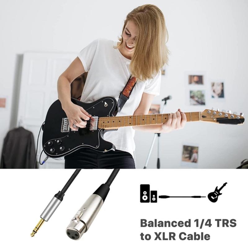 Nylon Braideds 3Pin Female to 6.35mm Stereo Sound Cable with Gold Plateds Connectors for Clear Signal Transmission