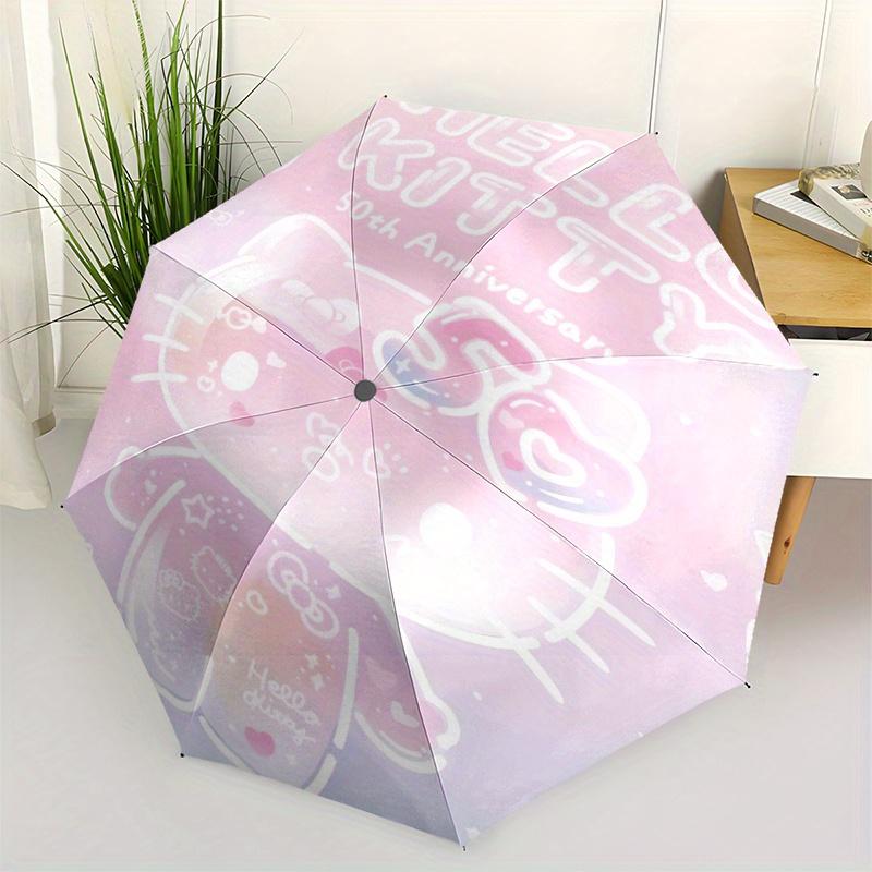 

50th Anniversary Hello Kitty Durable Cartoon Folding Umbrella, Portable 3-Fold Compact Umbrella for Men and Women, Suitable for Travel or Daily Use.Y0