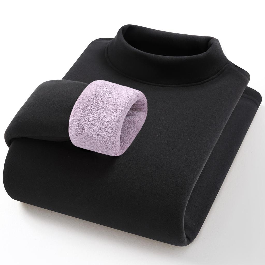 Camel Wool Women's Thick Fleece-Lined Semi-High Neck Top for Autumn/Winter